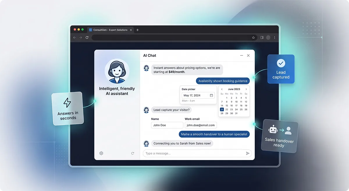 ConsultGen AI Assistant engaging visitors and capturing leads